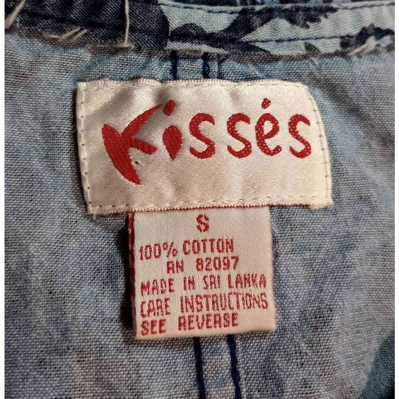 Kisses Dress Ladies Small‎ Blue Floral Sleeveless Chambray Knee Length - Picture 4 of 5